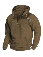 Men's Hooded Half Zip Long Sleeve Zipper Pocket Pullover Jacket