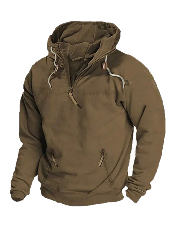 36.png Men's Hooded Half Zip Long Sleeve Zipper Pocket Pullover Jacket - Image 1