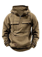 Men's Hooded Half Zip Long Sleeve Multi Pocket Pullover Jacket
