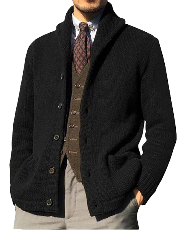 43.png Men's Button Front Shawl Collar Long Sleeve Pocket Jacket Outerwear - Image 1