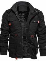 Men's Hooded Full Zip Long Sleeve Multi Pocket Jacket Top