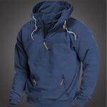 Men's Hooded Half Zip Long Sleeve Zipper Pocket Pullover Jacket - Image 4