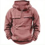 Men's Hooded Half Zip Long Sleeve Multi Pocket Pullover Jacket - Image 4