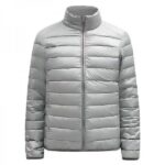 Men's Full Zip Stand Collar Quilted Long Sleeve Jacket Top - Image 3