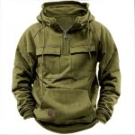 Men's Hooded Half Zip Long Sleeve Multi Pocket Pullover Jacket - Image 2