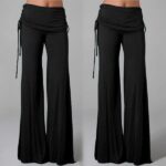 Women's High Waist Wide Leg Drawstring Side Tie Palazzo Pants - Image 2
