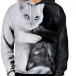 Men's Hooded Pullover Long Sleeve Cat Graphic Front Pocket Sweatshirt
